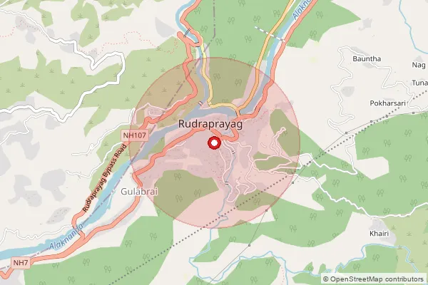 Map showing approximate area covered by Pincode 246445 — Kedarnath Seasional So, Rudra Prayag
