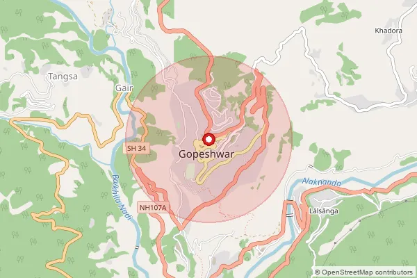 Map showing approximate area covered by Pincode 246446 — Dhunglwali Bo, Chamoli