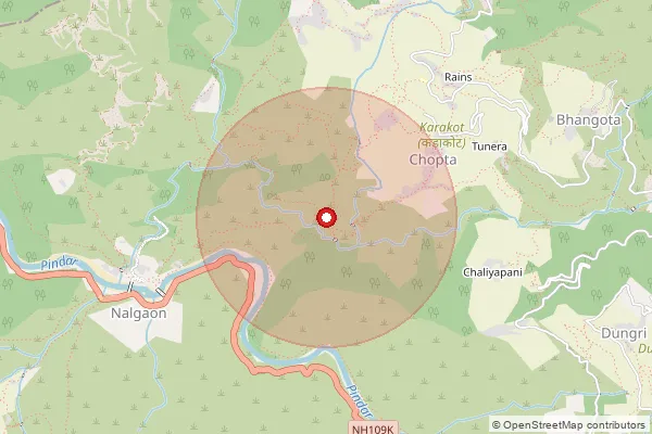 Map showing approximate area covered by Pincode 246453 — Chopta Bo, Chamoli