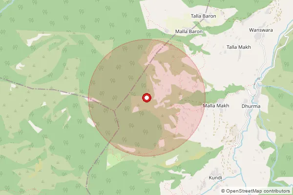 Map showing approximate area covered by Pincode 246455 — Chaliyapani Bo, Chamoli