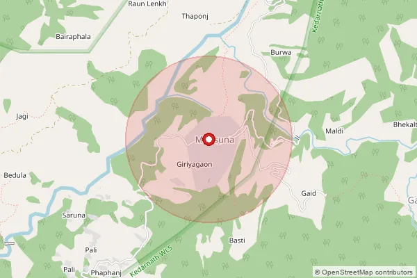 Map showing approximate area covered by Pincode 246469 — Daira Bo, Rudra Prayag