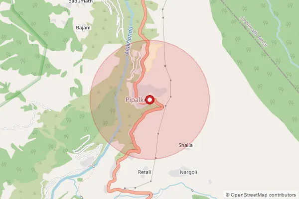 Map showing approximate area covered by Pincode 246472 — Kimana Bo, Chamoli
