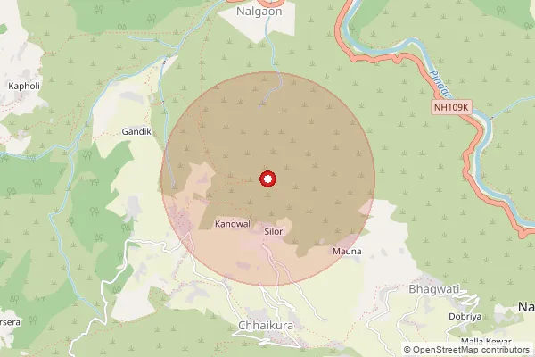 Map showing approximate area covered by Pincode 246475 — Chauriyabhardar Bo, Rudra Prayag
