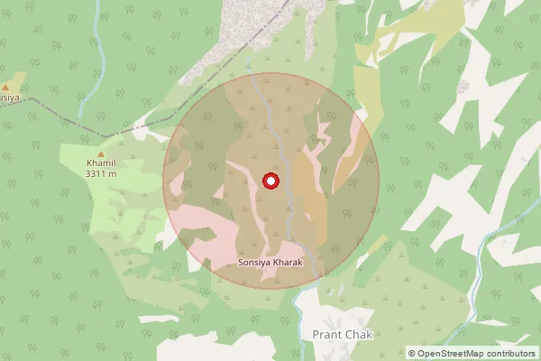 Map showing approximate area covered by Pincode 246481 — Gairbaram Bo, Chamoli