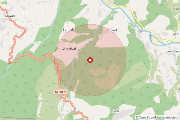 Map showing approximate area covered by Pincode 246482 — Tungeshwar Bo, Chamoli