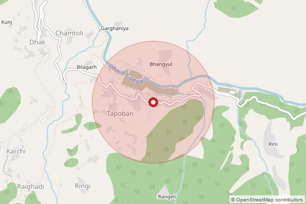 Map showing approximate area covered by Pincode 246483 — Tapoban So, Chamoli