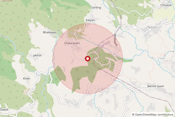 Map showing approximate area covered by Pincode 246487 — Bainoli Bo, Chamoli