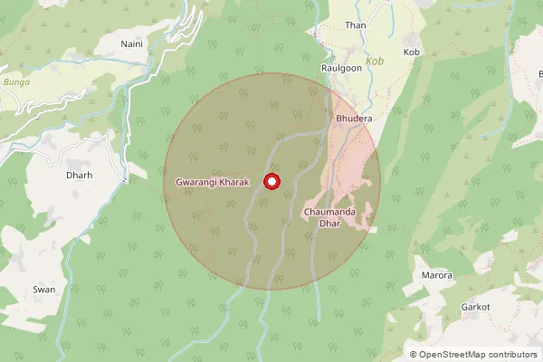Map showing approximate area covered by Pincode 246488 — Kalusain Bo, Chamoli