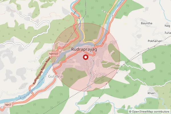 Map showing approximate area covered by Pincode 246495 — Chopra So Rudraprayag, Rudra Prayag