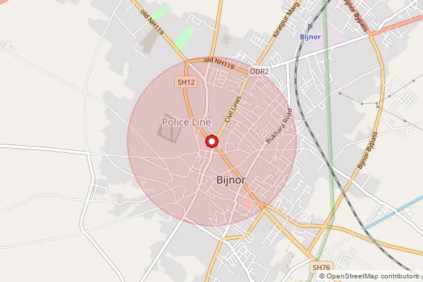 Map showing approximate area covered by Pincode 246737 — Rahu Nagli So, Bijnor