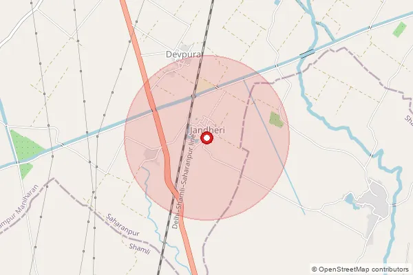 Map showing approximate area covered by Pincode 247452 — Khudana Bo, Saharanpur