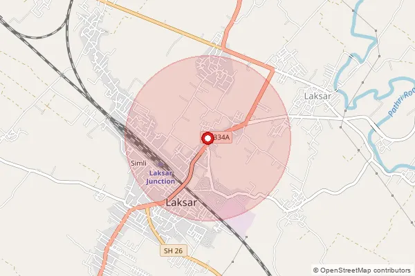 Map showing approximate area covered by Pincode 247663 — Khanpur Bo, Haridwar