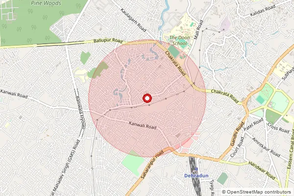 Map showing approximate area covered by Pincode 248001 — Dehradun Gpo, Dehradun
