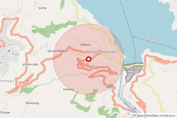 Map showing approximate area covered by Pincode 249124 — Bhagirathipuram So, Tehri Garhwal