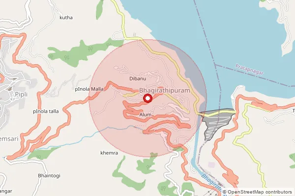 Map showing approximate area covered by Pincode 249130 — Jaulangi Bo, Tehri Garhwal