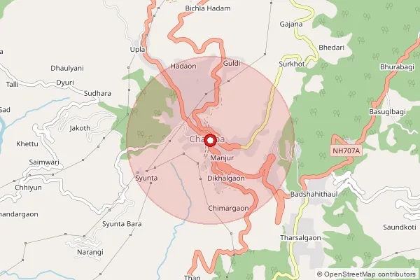 Map showing approximate area covered by Pincode 249145 — Jad Gaon Bo, Tehri Garhwal