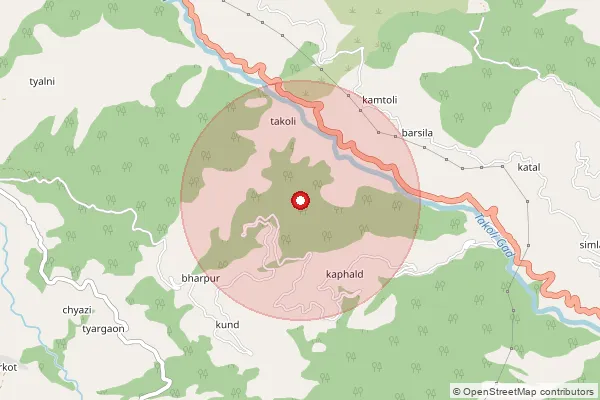 Map showing approximate area covered by Pincode 249161 — Dhari Dhundsir Bo, Tehri Garhwal