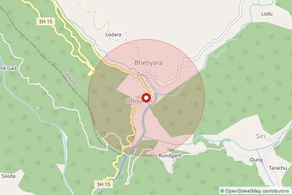Map showing approximate area covered by Pincode 249165 — Kandiyalgaon Bo, Tehri Garhwal