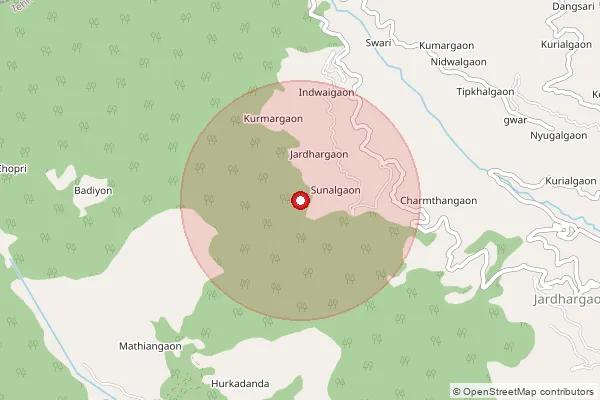 Map showing approximate area covered by Pincode 249175 — Dyuli Bo, Tehri Garhwal