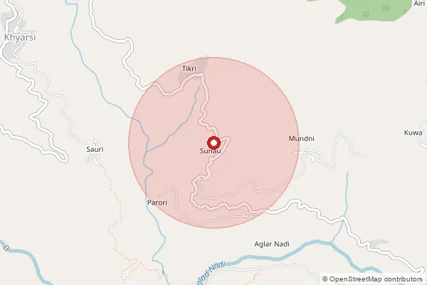 Map showing approximate area covered by Pincode 249180 — Chuliyani Bo, Tehri Garhwal