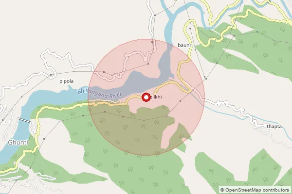Map showing approximate area covered by Pincode 249181 — Barkot Bo, Tehri Garhwal