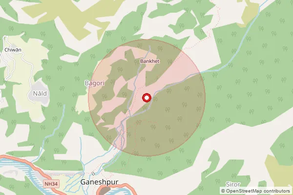 Map showing approximate area covered by Pincode 249193 — Bonga Bo, Uttar Kashi