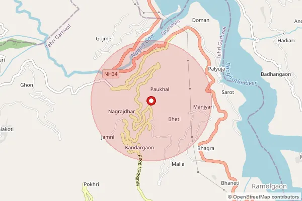 Map showing approximate area covered by Pincode 249196 — Dichli Bo, Uttar Kashi