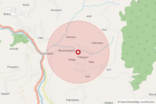 Map showing approximate area covered by Pincode 249199 — Lamkot Bo, Tehri Garhwal