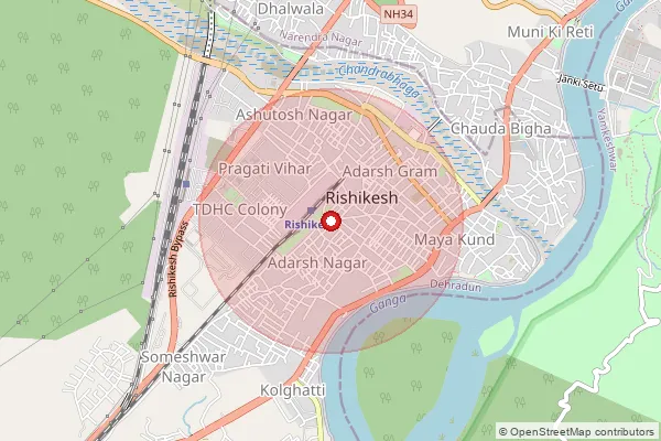 Map showing approximate area covered by Pincode 249201 — Railway Road Rishikesh So, Dehradun