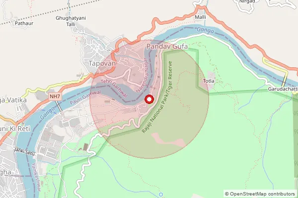 Map showing approximate area covered by Pincode 249302 — Laxmanjhula B So, Pauri Garhwal