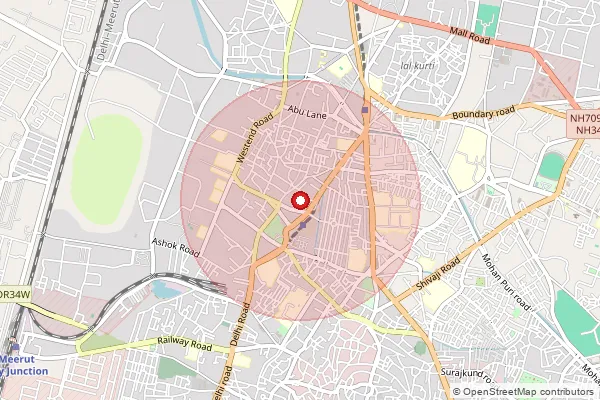 Map showing approximate area covered by Pincode 250001 — Meerut Cantt Ho, Meerut