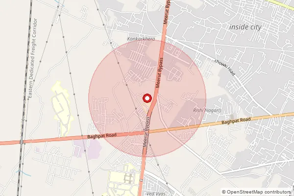 Map showing approximate area covered by Pincode 250005 — Miet So, Meerut
