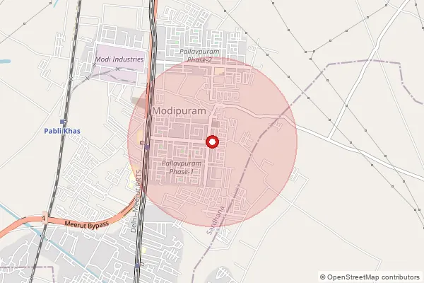 Map showing approximate area covered by Pincode 250110 — Pallavpuram S.O, Meerut
