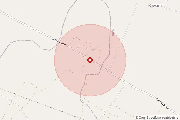 Map showing approximate area covered by Pincode 250345 — Bijwara Bo, Baghpat