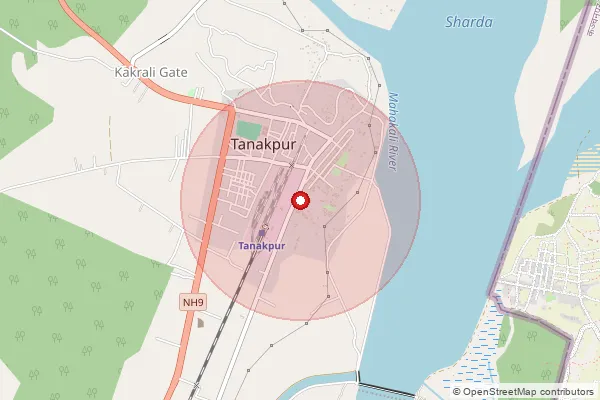 Map showing approximate area covered by Pincode 262309 — Tanakpur So, Champawat