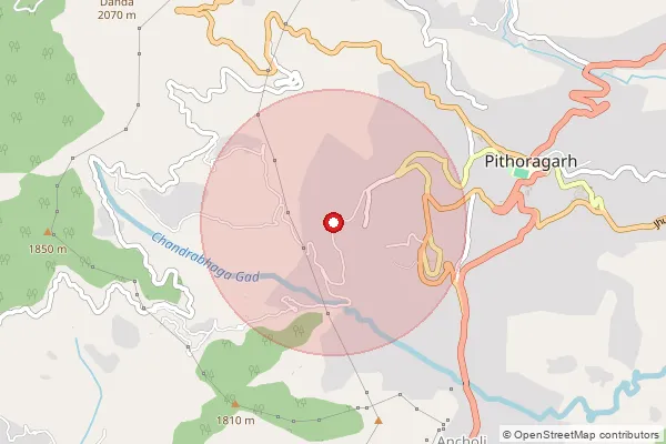 Map showing approximate area covered by Pincode 262502 — Bisharh Bo, Pithoragarh