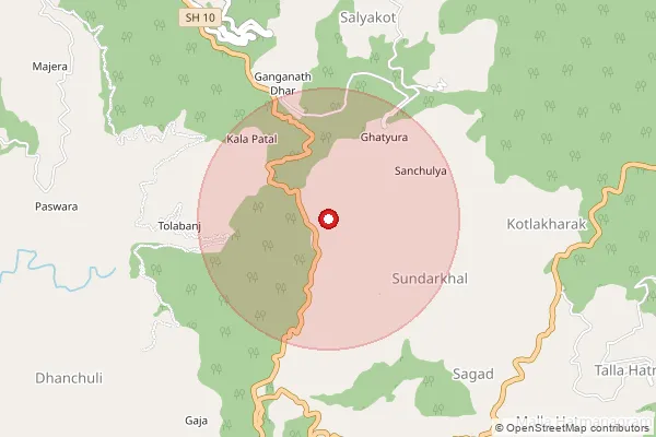 Map showing approximate area covered by Pincode 262524 — Chilkote Bo, Champawat