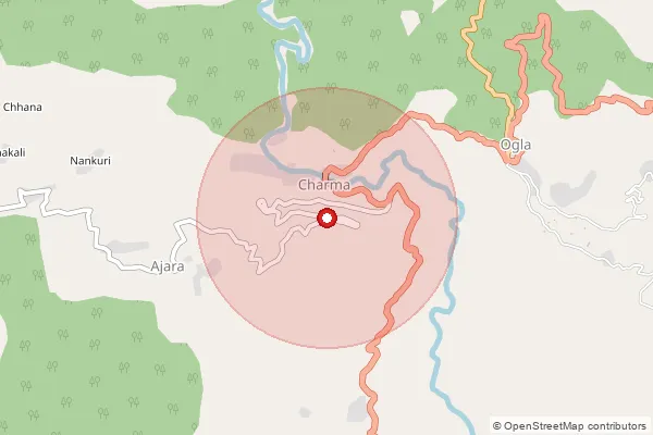 Map showing approximate area covered by Pincode 262543 — Baira Bo, Pithoragarh
