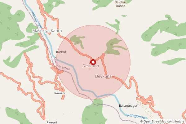Map showing approximate area covered by Pincode 262553 — Sainranthi Bo, Pithoragarh