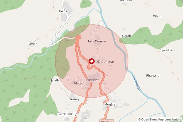 Map showing approximate area covered by Pincode 262554 — Leelam Bo, Pithoragarh