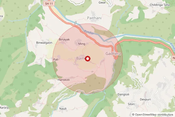 Map showing approximate area covered by Pincode 262572 — Tarigaon Bo, Pithoragarh