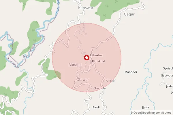 Map showing approximate area covered by Pincode 262580 — Dholigaon Bo, Champawat