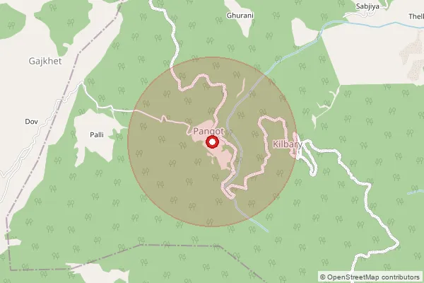 Map showing approximate area covered by Pincode 263001 — Nainital Ho, Nainital
