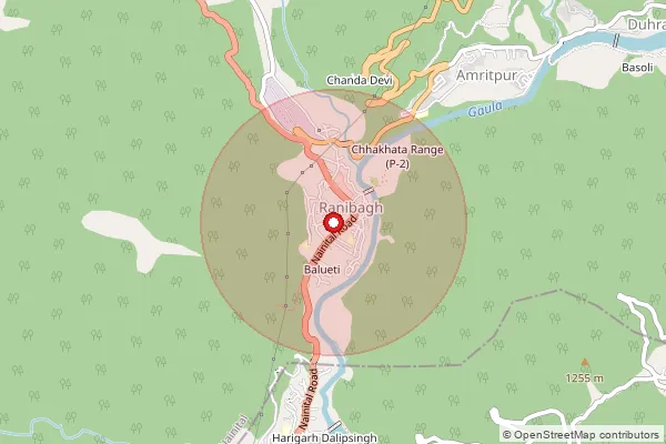 Map showing approximate area covered by Pincode 263126 — Amritpur Bo, Nainital
