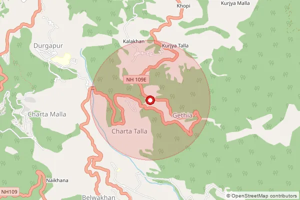 Map showing approximate area covered by Pincode 263127 — Jeolikote So, Nainital