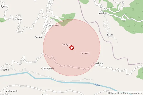 Map showing approximate area covered by Pincode 263134 — Sethi Belgaon Bo, Nainital