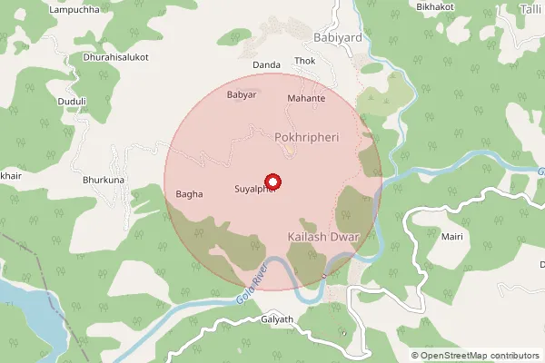 Map showing approximate area covered by Pincode 263136 — Padampuri Bo, Nainital