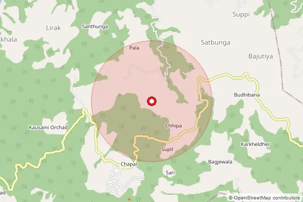 Map showing approximate area covered by Pincode 263137 — Sargakhet Bo, Nainital