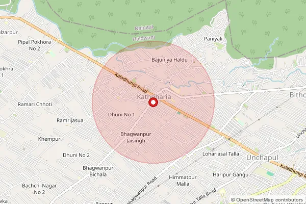 Map showing approximate area covered by Pincode 263141 — Kathghariya So, Nainital