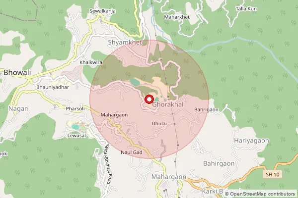 Map showing approximate area covered by Pincode 263156 — Ghorakhal So, Nainital